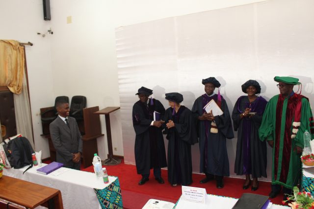The candidate in front of the jury members