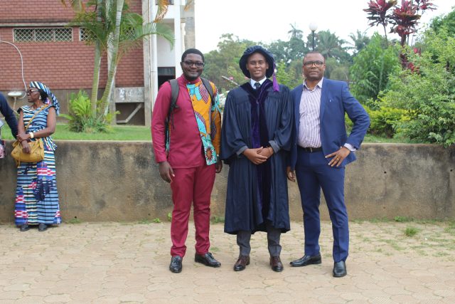 The candidate with Prof Charles Wondji and Dr Trésor Melachio from CRID